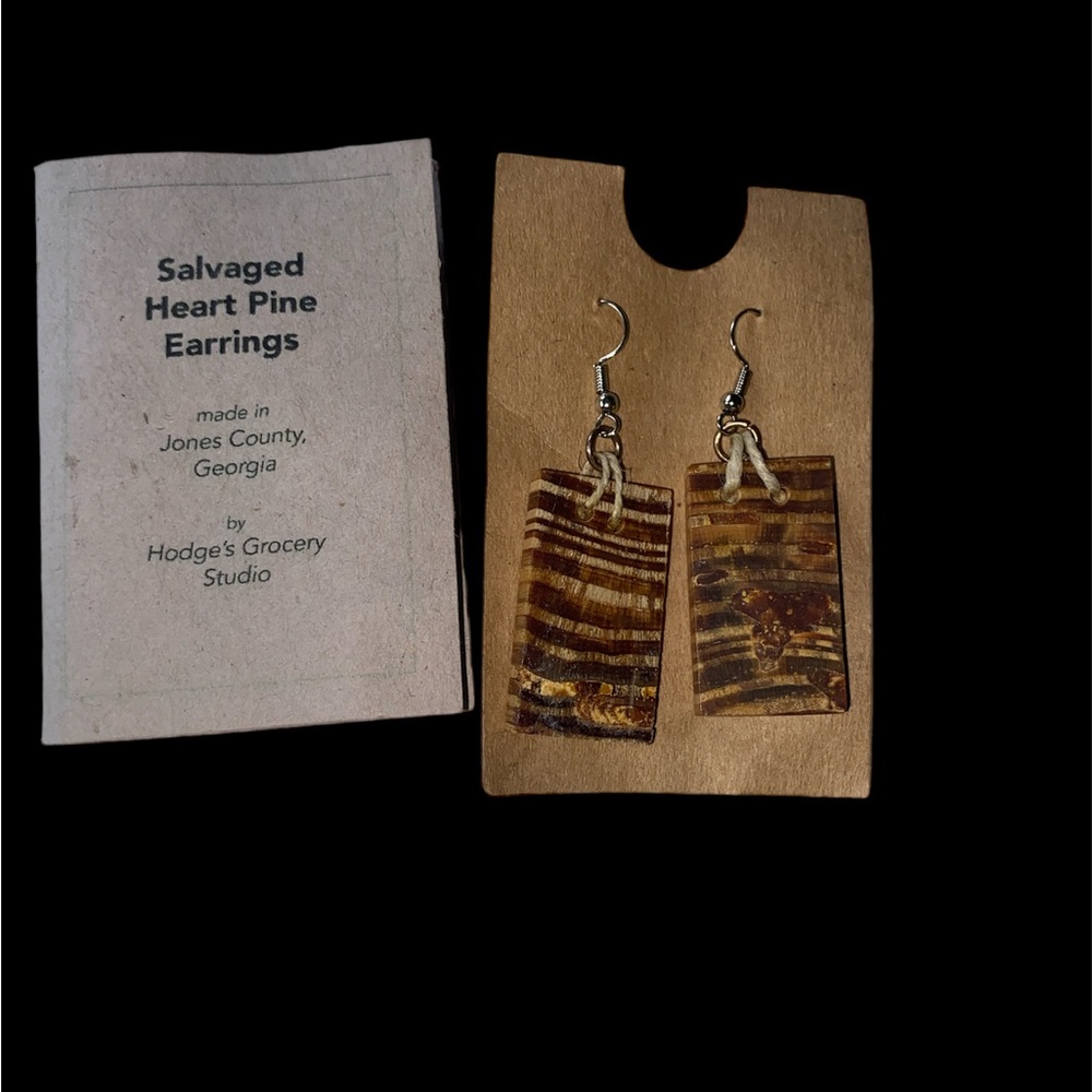 Salvaged heartwood pine wooden earrings